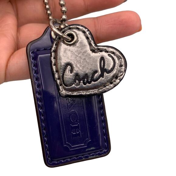 COACH Blue Silver Heart Poppy Replacement Hang Tag Bag Charm - Picture 2 of 4